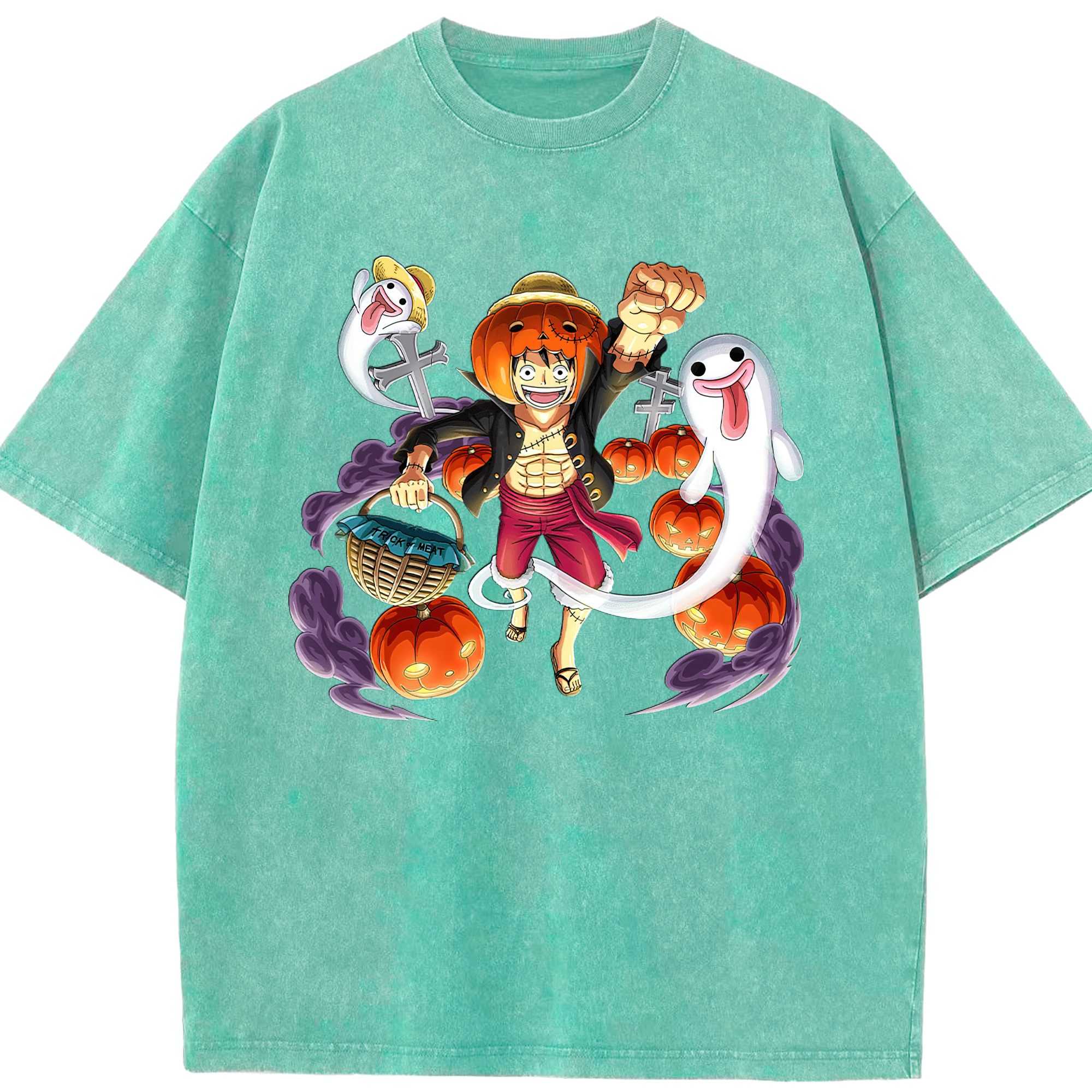ワンピース モンキー・D・ルフィ ONE PIECE Monkey D. Luffy 綿100% ヴィンテージ風 半袖Tシャツ（フロントプリント）